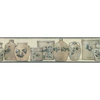 Blue Mountain Country Pottery Wallpaper Border And White