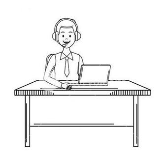 Costumer Services Assistant Man With Headset And Computer Drawing