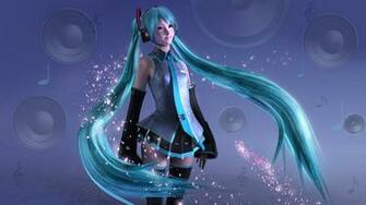 Wallpaper Girl Hatsune Miku Sweet Headphones