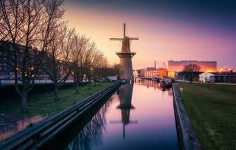 Wallpaper Sunset The City Channel Netherlands Holland