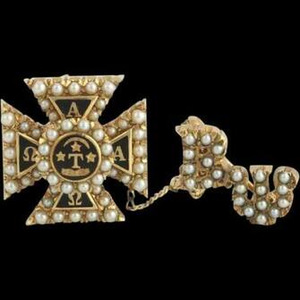 Vintage Alpha Tau Omega Fraternity Badge Pin 14k Gold Seed Pearls