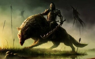 Wallpaper Orc Rider Art Warchief Fantasy Warrior Wolf