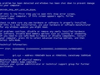 Serious Error Which Has Been Nicknamed The Blue Screen Of Death