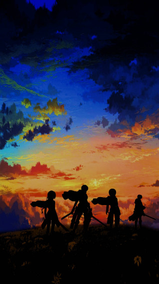 Main Characters Silhouette Attack On Titan iPhone Wallpaper