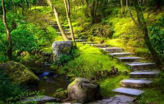 Wallpaper Usa Portland Oregon Park Creek Stones Trees Greens