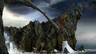 Artwork Fortress Lake Mountain Fantasy Art Concept