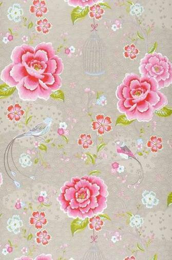 Wallpaper Amina Light Grey Beige Strawberry Red Yellow Green