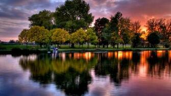 Lake Park Lakeside Nature Lakes HD Desktop Wallpaper