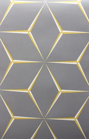 Grey Yellow 3d Geometric Wallpaper Glitter Shimmer Feature Wall