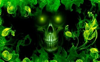Green Fire Wallpaper Skull