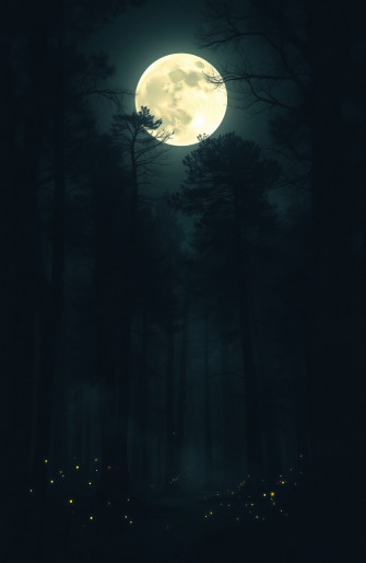 Dark Forest With Moon Wallpaper