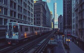 Wallpaper The City Train Skyscrapers Morning Chicago Lights