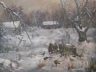 Winter Farm Ringnecks Wallpaper