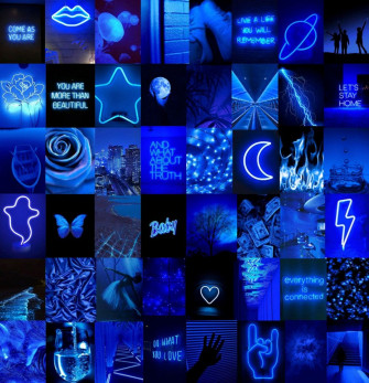 Neon Blue Aesthetic Photo Wall Collage Kit By Xigon Wallpaper