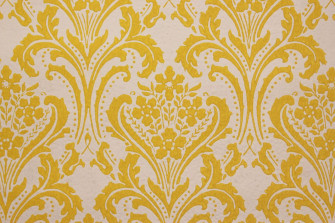1960s Vintage Wallpaper Yellow Damask On White By The Yard