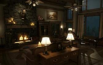 Wallpaper Fire Furniture The Room Mountain Lodge Nightime