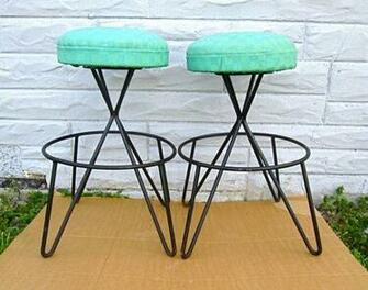 Set Vtg 50s Atomic Mid Century Modern Turquoise Hairpin Barstools