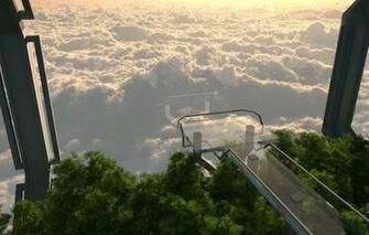 Wallpaper Glass Tower Trees Cloud Sea Overlook Image For
