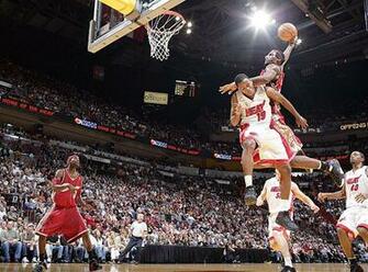 Cavaliers Forward Lebron James Dunks On Heat Guard Damon Jones During