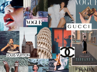High Fashion Blue Collage Wallpaper Vuitton
