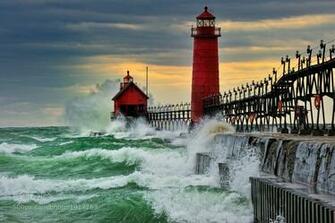 Grand Haven Breakwater Lighthouse Is Located In The Harbor Of