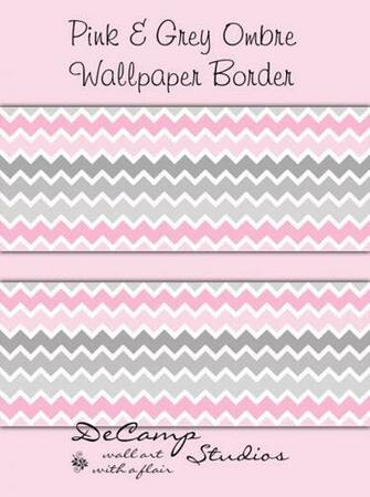 Pink Grey Gray Ombre Chevron Wallpaper Border Wall Decals Girl