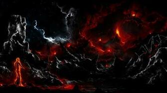 Volcano Smoke Eruption Lava Fantasy Landscapes Stars Sky Wallpaper