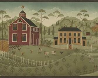 Folk Scenic Border Burgundy