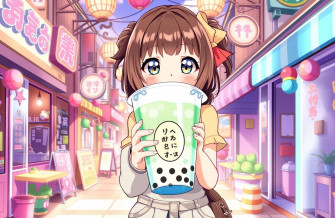 Cute Anime Girl Drinking Boba Wallpaper