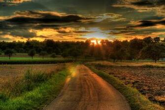 Image Germany Hessen Nature Roads Sunrises And Sunsets Grass