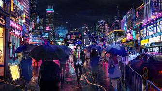 Night City Anime Boy Walking Wallpaper 4k Pc Desktop 1280f