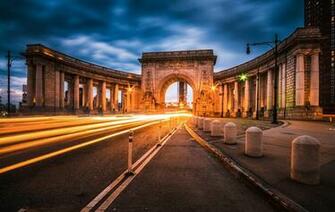 Wallpaper Usa Arch Manhattan Bridge Roads Evening Cities