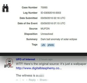 The Hoax Sighting Recorded By Mufon As An Unresolved Case And Below It