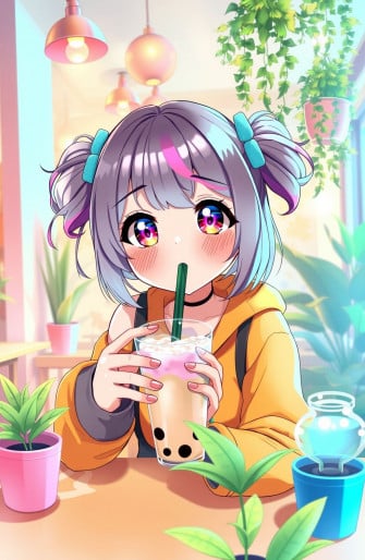 Cute Anime Girl Drinking Boba Wallpaper
