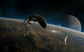 Wallpaper Alien Ship On The Background Of An Unknown Planet