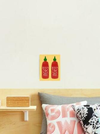 Sriracha Bottles Yellow Background Photographic Print By