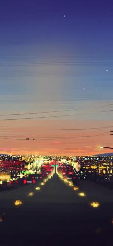 Road Mood Lights Sunset Stars Wallpaper