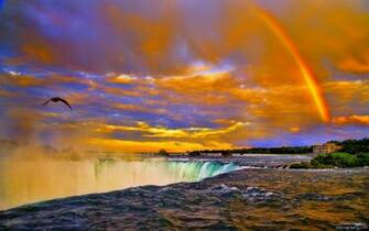 Rainbow Sunset Over Niagara Falls Desktop Background