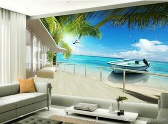 Maldives Sea Beach Coconut Tree Mural 3d Wallpaper Wall