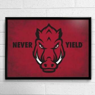 Here Home Shop Wall Art Arkansas Razorbacks Never Yield Poster