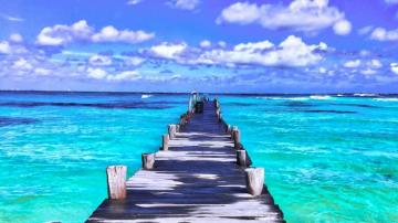 Pier Sunny Day Beach Wallpaper Dual Wide