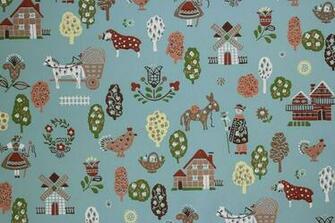 Rosie S Vintage Wallpaper Folk Art Aqua