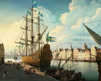 Mighty Galleon Painting Wallpaper In City World