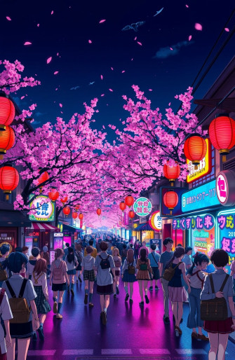 Japanese Anime Street 1080p Wallpaper