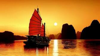 Night Ocean Junk Halong Bay Vietnam HD Wallpaper