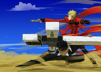 Trigun Vash The Stampede And Wolfwood Guns Cross Anime Wallpaper