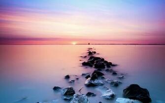 Pink Sky Ocean Black Rocks Desktop Pc And Mac