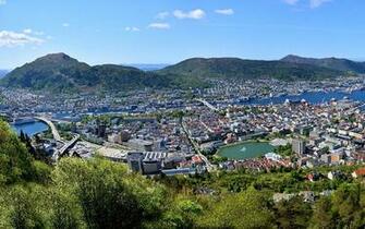Wallpaper Cities Norway Mountains Bergen Houses