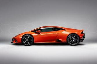 Wallpaper Lamborghini Evo Huracan Orange Cars Side Gray Background