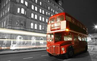London England Bus Night Lights Blur Street Road City Black White